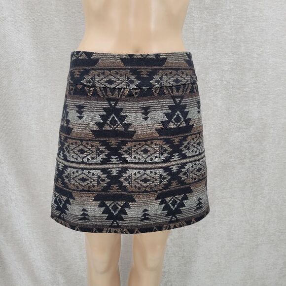 Dalia Collection Aztec Mini Skirt Black Brown Gray Western Boho - Picture 2 of 8